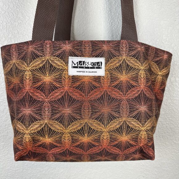 Maruca Treasure Tote Shoulder Bag Purse Open Top Recycled Fabric Brown Medallion - Picture 2 of 9